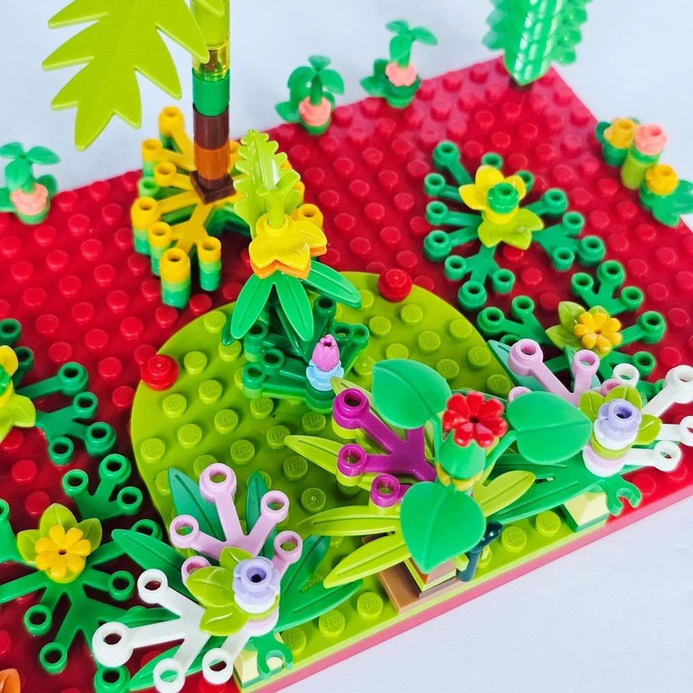 LEGO Custom Tropical Garden Jungle MOC Red Baseplate Botanical Scene Build
